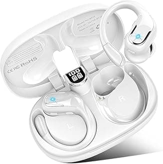 Wireless Earbuds, Bluetooth 5.3 Headphones with 4 ENC Noise Canceling Earphones Mic, 75H Playback Wireless Headphones with Earhooks, Deep Bass Ear Buds IP7 Waterproof LED For Sport /Running/Gym/White