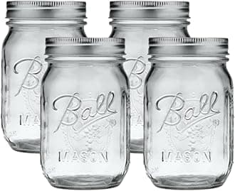 Regular Mouth Glass Mason Jars with Lids and Bands, Used for Canning (Pint, 16 Ounce (Pack of 4))