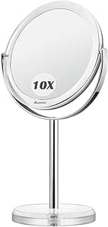 Auxmir 10X Magnifying Makeup Mirror, 6.8’’ Double Sided 1X / 10X Magnifying Tabletop Mirror with Tweezers, 360° Rotation Free Standing Vanity Mirror for Dressing Table, Desk, Bathroom, Bedroom