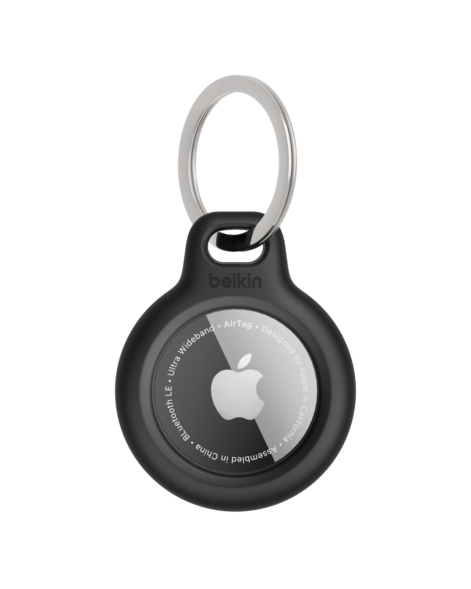 Apple AirTag Secure Holder with Key Ring - Durable, Scratch-Resistant Case with Open Face & Raised Edges - Protective AirTag Keychain Accessory for Keys, Pets, Luggage, & More - Black