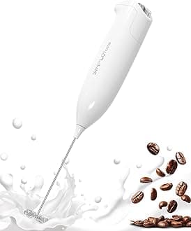SIMPLETASTE Milk Frother Handheld Electric Foam Maker, Drink Mixer with Stainless Steel Whisk for Cappuccino, Bulletproof Coffee, Latte, without Stand, White, Battery Operated