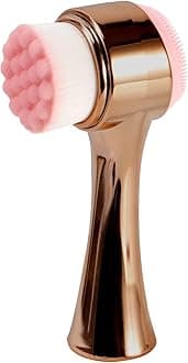 Face Brush 2 in 1, Facial Cleansing Exfoliating Brush with Ultra Fine Soft Bristles for Pore Deep Cleansing Silicone Double Side Face Wash Scrub Brush for Skin Care, Gold