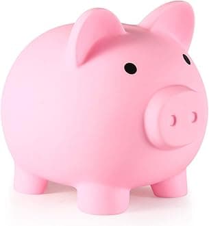PJDRLLC Piggy Bank, Unbreakable Plastic Money Bank, Coin Bank for Girls and Boys, Medium Size Piggy Banks, Practical Gifts for Birthday, Easter, Christmas (Pink)