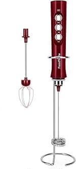 FoodVille MF02 Rechargeable Milk Frother Handheld Foam Maker with Stainless Whisk for Cappuccino, Latte, Bulletproof Coffee, Keto Diet, Protein Powder, Matcha (Viva Red)