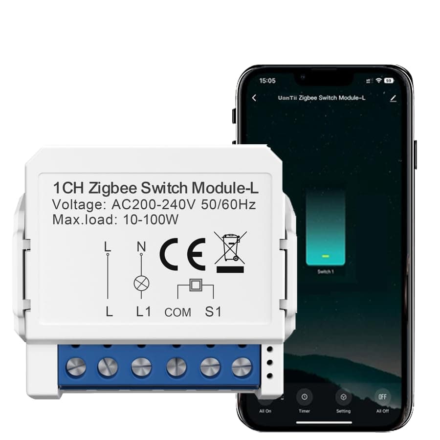 UanTiiTuya Zigbee Light Switch Module, No Neutral Wire, 2 Way Control DIY Smart Breaker Mini Switch Works with Alexa Google Home,Zigbee Hub Needed (zigbee-1gang)