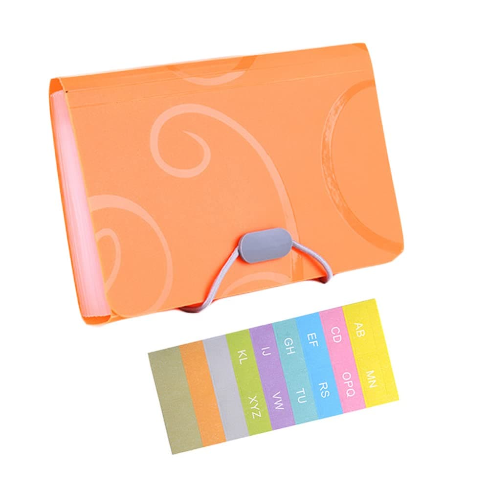 A6 Expanding File Folder Small 13 Compartments Accordion Document Organiser Plastic File Wallet Office Document Storage with Label for Receipts, Invoices, Checks (Orange)
