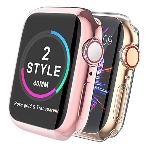 【2-Style】MARGE PLUS Compatible with Apple Watch Screen Protector 40mm Series 5 Series 4, All-Around Protective HD Clear Ultra-Thin TPU iwatch Case for Apple Watch 40mm, Rose Gold+Transparent