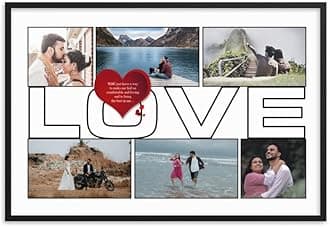Wood One Pinch Personalized Photo Collage Wall Mount Rectangular Frame, Anniversary Photo Collage Gift, Wedding Gift, Gift For Friend, Birthday Gift, Valentine's Day Gift(10X15), Black