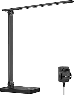 Desk Lamp, LED Desk Lamp with Power Adapter, 9.2W 750lm, Dimmable Desk Lamps Office, 5 Brightness Levels x 5 Colour Modes, Touch Control Daylight Lamp for Office, Study, Bedroom, Nails, Reading