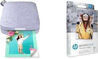 HPSprocket Portable 2x3" Instant Photo Printer (Lilac) with HP Sprocket 2x3" Premium Zink Sticky Back Photo Paper (50 Sheets)