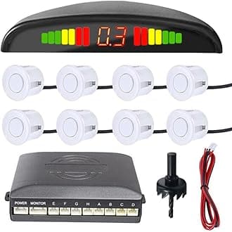 Car Reverse Parking Sensors Car Rear Reverse Parking Radar System Car Parking Sensor Kit 8 Sensor Auto Sound Alarm Alert Reverse Backup Radar Display White