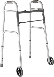 Medline Lightweight Folding Walker with 5" Wheels, Aluminum Frame Supports up to 300 lbs