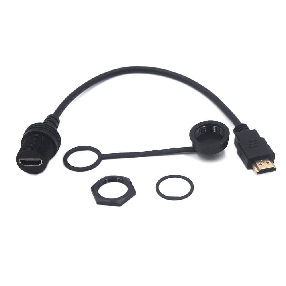 0.3 Meter HDMI 4K@60Hz Flush Mount Cable, 18Gbps HDMI 2.0 Version Male to Female Dashboard Panel Mount Extension HD Cord for Car Truck Boat Motorcycle