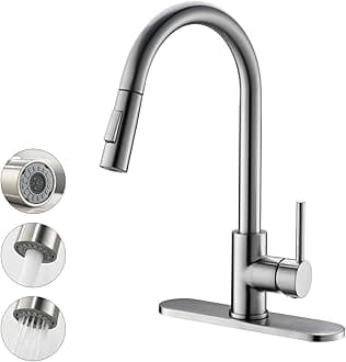 Havin Kitchen Faucet with Pull Down Sprayer, High Arc Stainless Steel Material, with cUPC Ceramic Cartridge,Without Deck Plate,Fit for 1 Hole Kitchen Sink or Laundry Sink,Brushed Nickel Color