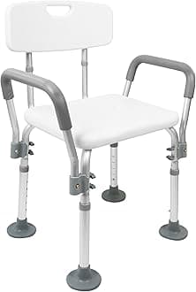 Pepe - Shower Chairs for Elderly with Arms, Adjustable Bath Stools, Non Slip Seats for Disabled, Free Assembly, White
