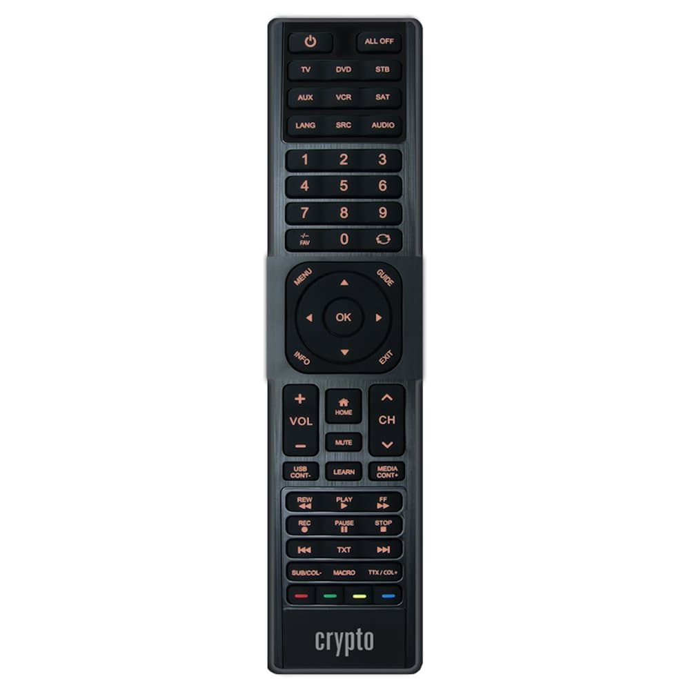 Crypto URC-610 Universal remote control for 6 devices with learning function, key illumination, 2000 Pre-installed codes (TV, Receiver, etc.) 5 Programming modes 48 Programmable buttons, Macro mode