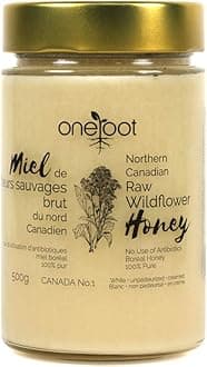 Oneroot 100% Canadian Wildflower Honey - 1.1 lbs, Unheated & Creamed - Nutrient-Rich, Natural Sweetener with Enzymes - Thick & Pure Raw Unfiltered Honey
