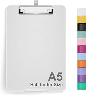 Hongri A5 Clipboard with Storage, Metal Retractable Pen Holder, 6 x 9'' Nursing Plastic Foldable Clip Board, Size 9.4 x 6.1 x 0.9 in, Office Supplies, School Supplies, Menu Box for Work, Translucent