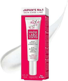 Hada Labo Tokyo - Anti-Ageing Deep Wrinkle Corrector Eye & Mouth Area Cream, with Super Hyaluronic Acid, Collagen and Retinol, Day & Night, 15 ml (Pack of 1)