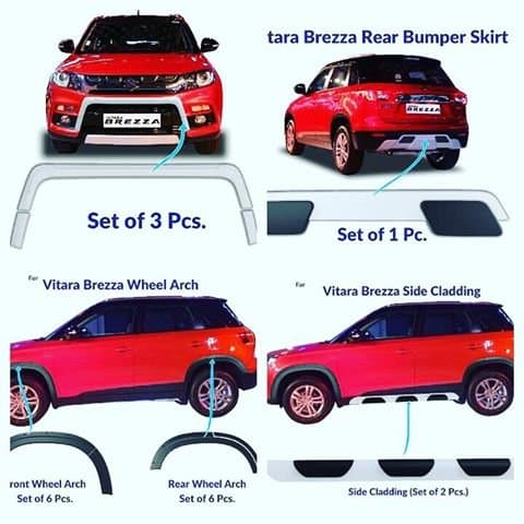 PP INFINITY BREZZA Premium Qualtiy,Side Cladding, Front Bumper Skirt, Rear Bumper Skirt, and Font and Rear Wheel Arch.