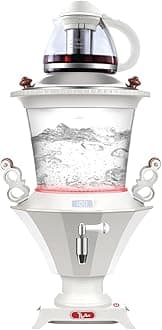 Electric Glass Samovar - Tea Maker Water Auto Shut Off Kettle Modern Design Overheat Boil-Dry Protection LED Temperature Glass Teapot (1 Liter) Large Kettle (3.2 Liters) (White)