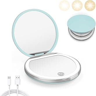 Compact Mirror with Light, 1X/3X Magnification LED Pocket Mirror with USB Data Cable,Mini Mirror for Purse, Pocket,Travel and Present (Mint Green)