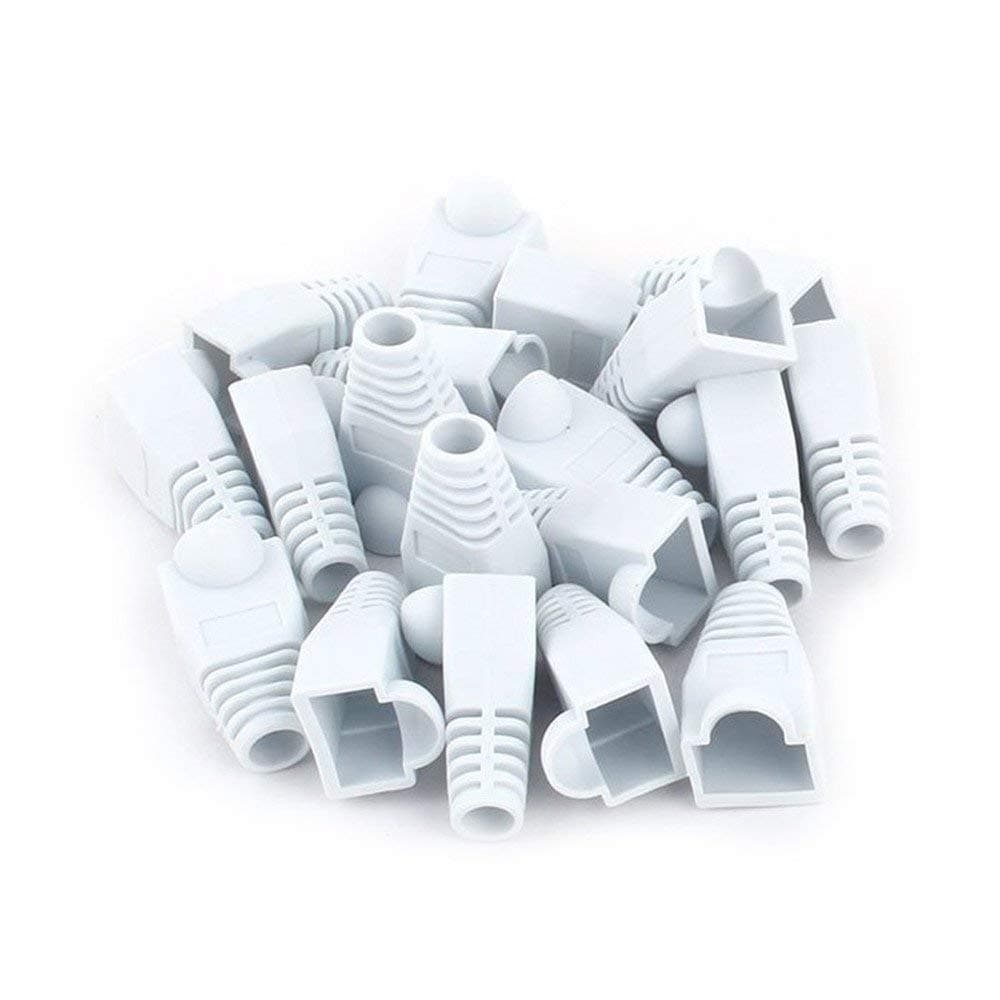 RIVER FOXRiver Fox 50 Pcs White Soft Plastic CAT5E CAT6 Ethernet RJ45 Cable Cap Connector Boots Plug Cover Strain Relief Boots (White)
