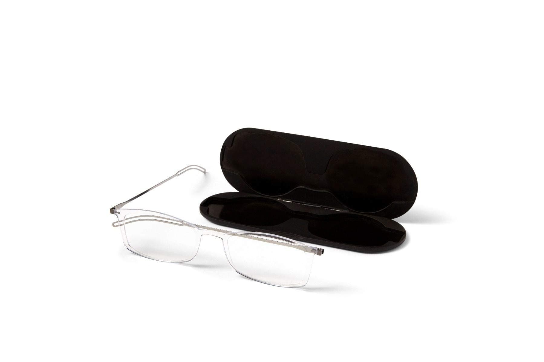 ThinOptics Brooklyn Reading Glasses 1.0 Clear Frames - Compact Foldable Reading Glasses + Milano Magnetic Case - 1.00 Strength