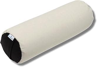 Buckwheat Hulls Round Bolster Pillow | Reduced Stress on Spine, Neck Pain | & Effective Support for Side and Back Sleepers | (Cream & Grey)