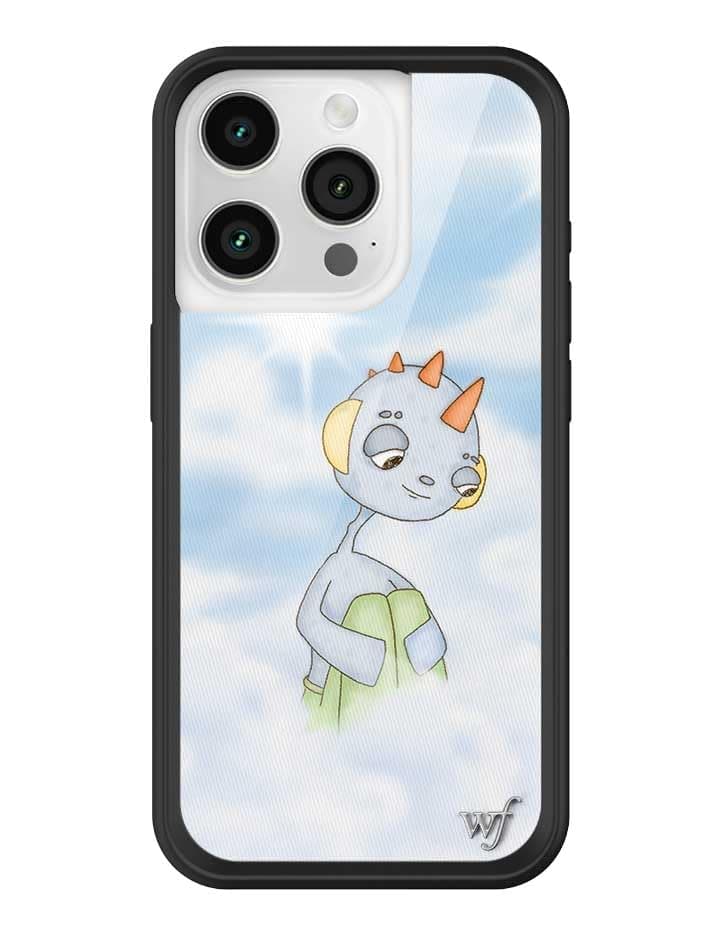 Wildflower Cases - Compatible with Apple iPhone 15 Pro | Protective Black Bumper, 4ft Drop Test Certified, Women Owned Small Business | Drew Collab - Blue White Clouds Sky Dainty Cute Trendy