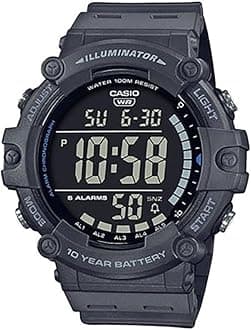 Illuminator AE1500WH Series | 10-Year Battery | LED Backlight | 5-Alarms | 1/100 Sec Stopwatch | Men's Digital Watch