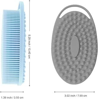 Silicone Body Scrubber, Exfoliating Silicone Loofah, Soft Silicone Body Shower, 2 in 1 Bath and Shampoo Brush, Body Scrubber Shower Cleaning for Sensitive Skin, Lather Well 2 PCS Grey and Blue