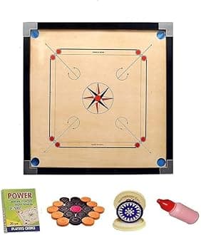 Hanzu Carrom Board Full Size 32"x32" inch Smooth Polish with Coin,Stricker, Powder Free,