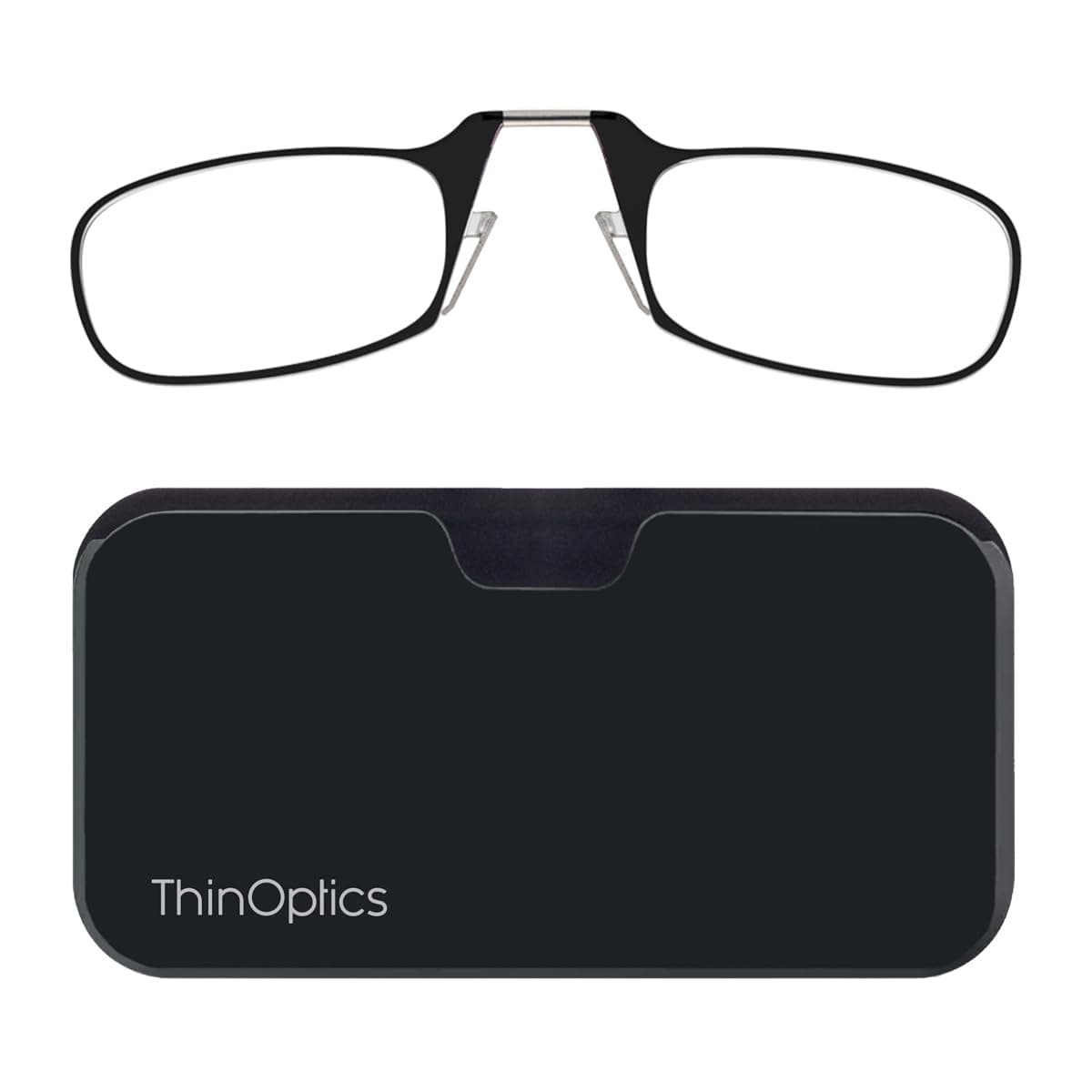ThinOptics unisex-adult Reading Glasses + Black Universal Pod Case | Black Frames, 2.00 Strength Readers Black Frames / Black Case, 44 mm