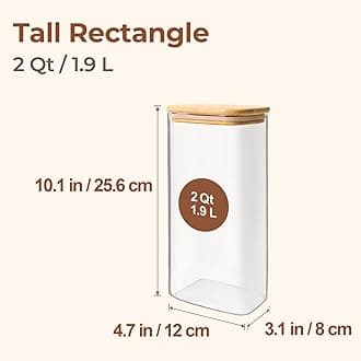ComSaf 2 Qt Rectangle Glass Storage Containers with Lids, Glass Jars with Bamboo Lids, Clear Food Jar, Square Canister Set of 3, Pantry Organizers and Storage for Flour Pasta Coffee Bean
