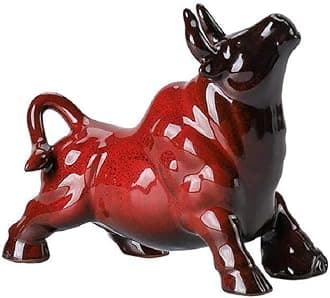 Wall Street Bull Arts Statues,Exquisite Ceramic Fortune Bulls Figurines and Sculptures Home & Office Tabletop Decor (Bullish-Red)