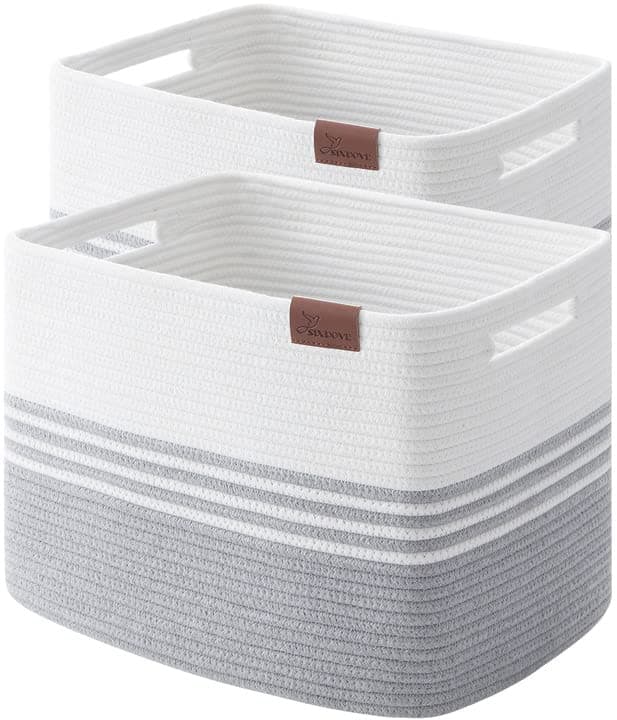 Storage Baskets, 42L*2 Pack Storage Baskets for Organizing, Laundry Basket for Closet, Cotton Rope Blanket Basket for Storage, Toy Storage Basket for Living Room, Laundry Room, Bedroom-Grey