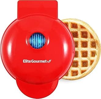 Visit the Elite Gourmet Store Elite Gourmet EWM015R Electric Nonstick Mini Waffle Maker Compact Design, Hash Browns, Keto, Snacks, Sandwich, Eggs, Easy to Clean, Red