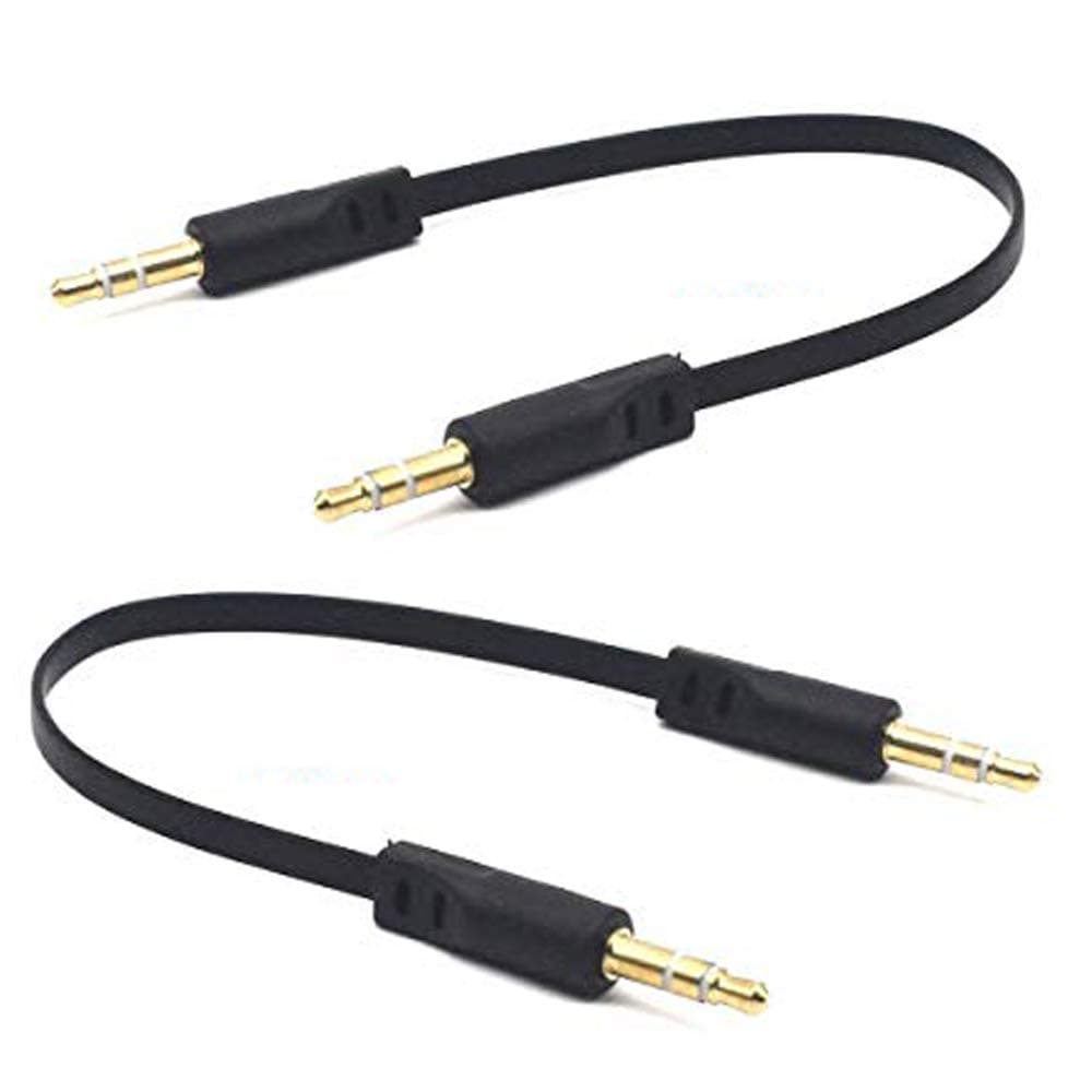 15cm 1/8" 3.5mm TRS Jack Audio Flat Cable, 2 Pack, Straight Male to Straight Male 3.5mm 3 Pole Stereo Plug Headphone Headset AUX Cord