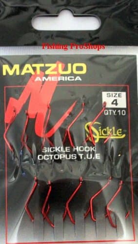 Matzuo Sz 4 Red Chrome Octopus Sickle Hooks - 10 Pack
