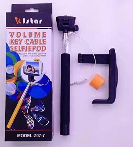 3.5mm USB Cable Selfie Stick Non Bluetooth, Smartphone Adjustable Phone Holder For iPhone 6 5S 5C 5 4S,Samsung Galaxy S3 S4 S5,Note 3 2, HTC and mobiles and small Cameras, Black !! UPGRADED !!