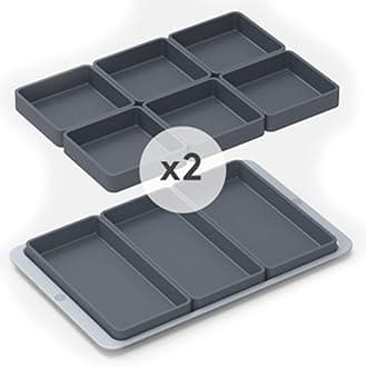 Prepd Cheat Sheets Pro Set with Pan 2x, Modular Sheet Pan Dividers, Premium Bakeware, Non Stick Silicone with Carbon Steel Sheet Pan (18 Dividers, 2 Pans, Charcoal)