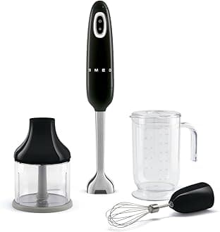 Handheld Immersion Blender with Beaker, Chopping Bowl w/Lid, Wire Whisk, 5 Speed Controls, made with Stainless Steel Blades and Ergonomic Design (Black)