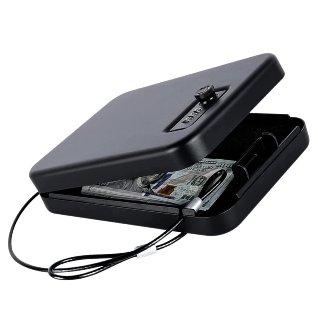 Portable Combination Lock Safe Box – Compact Security Locker for Cash, Jewellery, Pistol & Valuables | Travel, Home, Office, Car Gun Safe Box (Black)