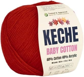Keche Cotton Yarn, 60% Cotton 40% Acrylic Yarn, Soft Cotton Yarn for Crochet and Knitting, Amigurumi Yarn 1 Skein/Ball 1.76 Oz (50g) / 180 Yrds (165m) - Red