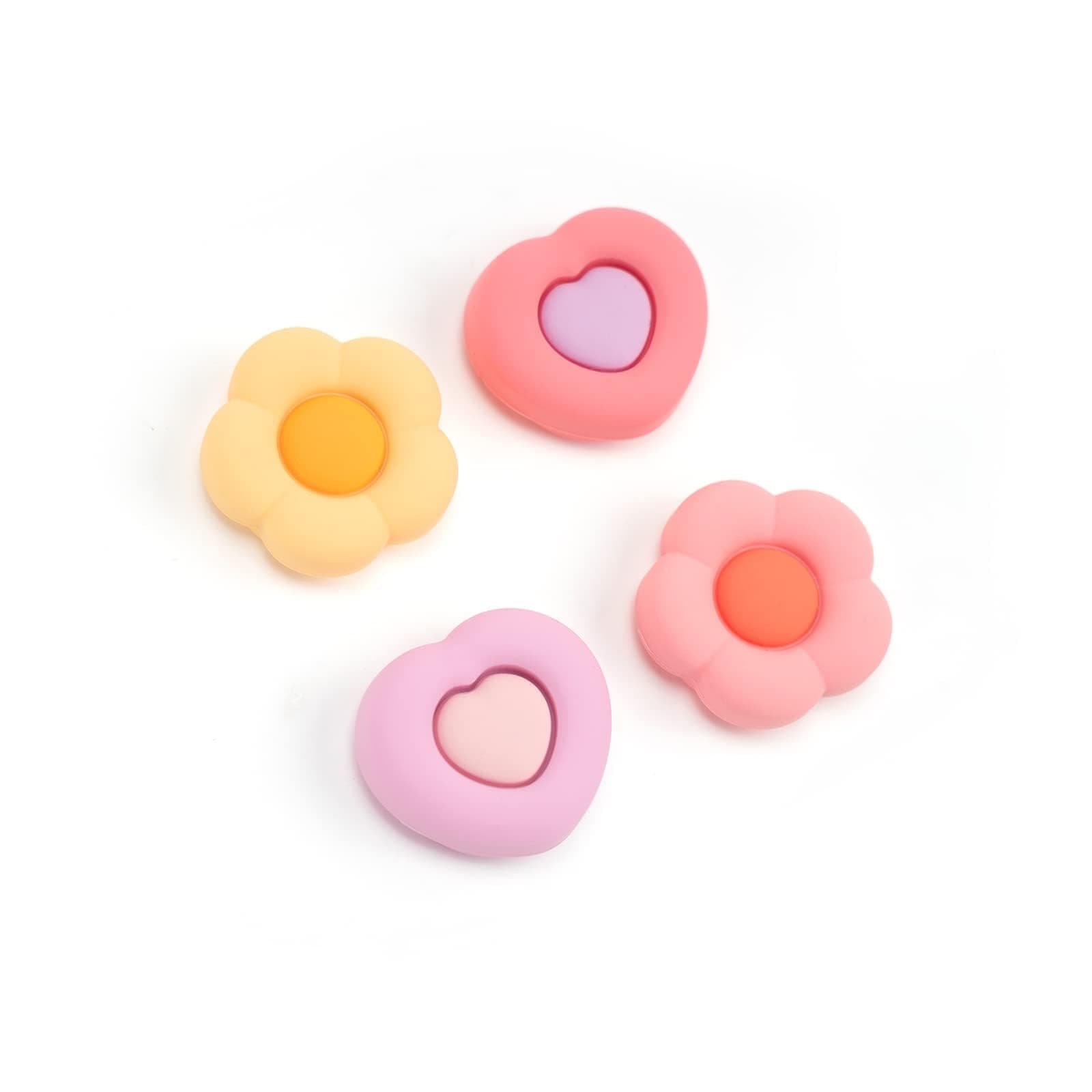 Cute Thumb Grip Caps for PS5 Controller, Thumbsticks Cover Set Compatible with Switch Pro Controller and PS4 PS5 Controller, 4Pcs - Heart & Flower