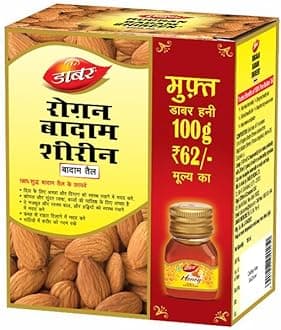 Dabur Roghan Badam Shireen - 100 ml | 100% Pure Sweet Badam Oil | Rich in Vitamin-E | For Healthy Hair & Skin | Sharpens Brain | Improves Digestion | Extracted From Almonds