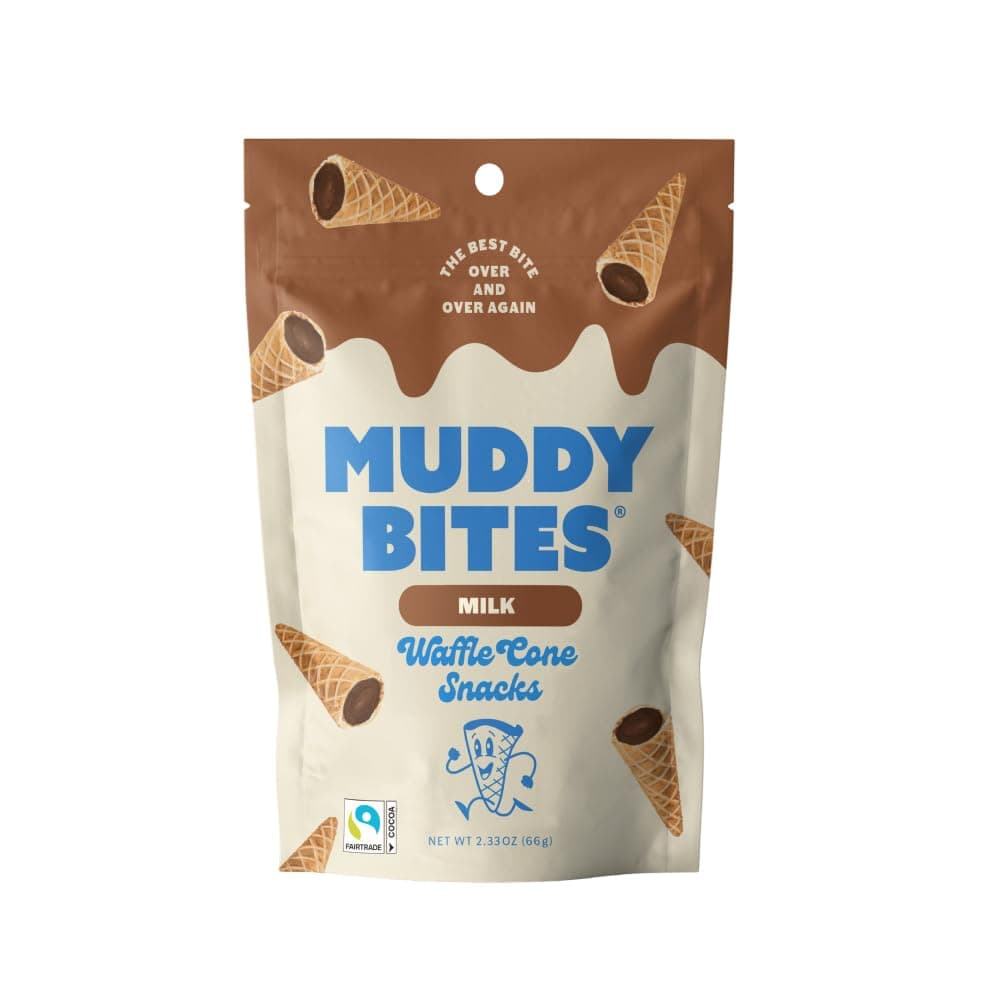 Muddy Bites - Milk Chocolate - Waffle Cone Snack Bite Sized Filled Cone Bites for Snack or Dessert Made with Cane Sugar, Kosher, Fair Trade Certified