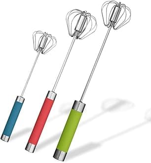 Stainless Steel Semi-automatic Egg Whisk - 3PCS Hand Push Rotary Whisk Blender (3 Colors)