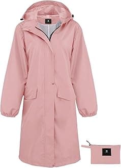 SaphiRose Women's Long Rain Jacket Waterproof Lightweight Hooded Raincoat